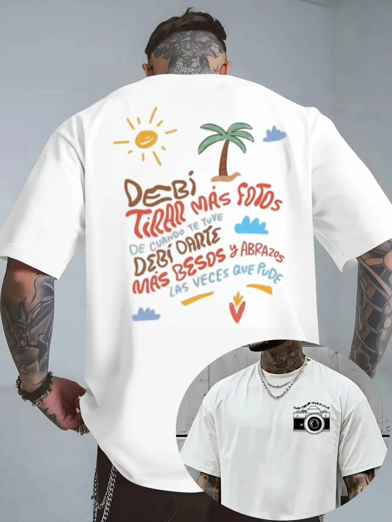 2026 Summer Tropical Hand Drawn Graphic T Shirt Unisex Crew Neck Short Sleeve Casual Tee