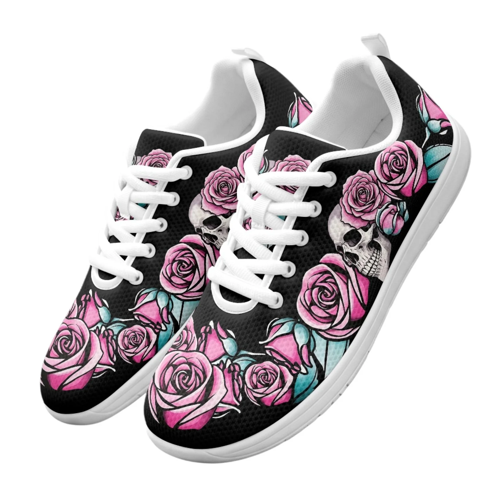 

XIXIRIMIDO Skull Rose Print Strappy Wide-Toed Shoes Women'S Casual Shoes Men'S Commuter Sneakers Outdoor Sports Shoes Breathable