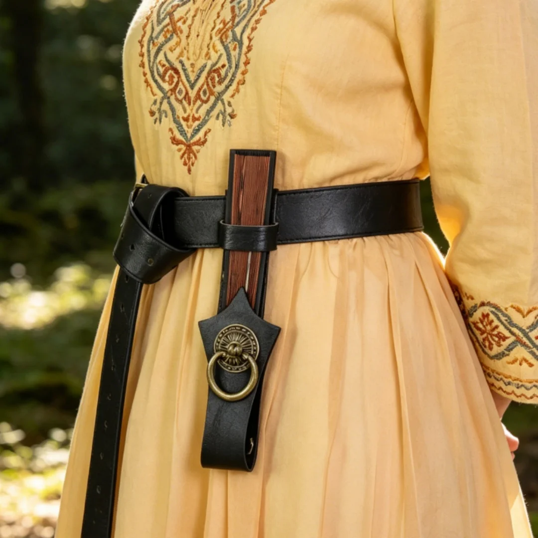 UYEE Vintage Rosen-Dekor Lederfächer-Holster Gürteltasche, Mittelalterliche Fächer-Hülle für Renaissance Cosplay Gürtel-Accessoires – Detail 3
