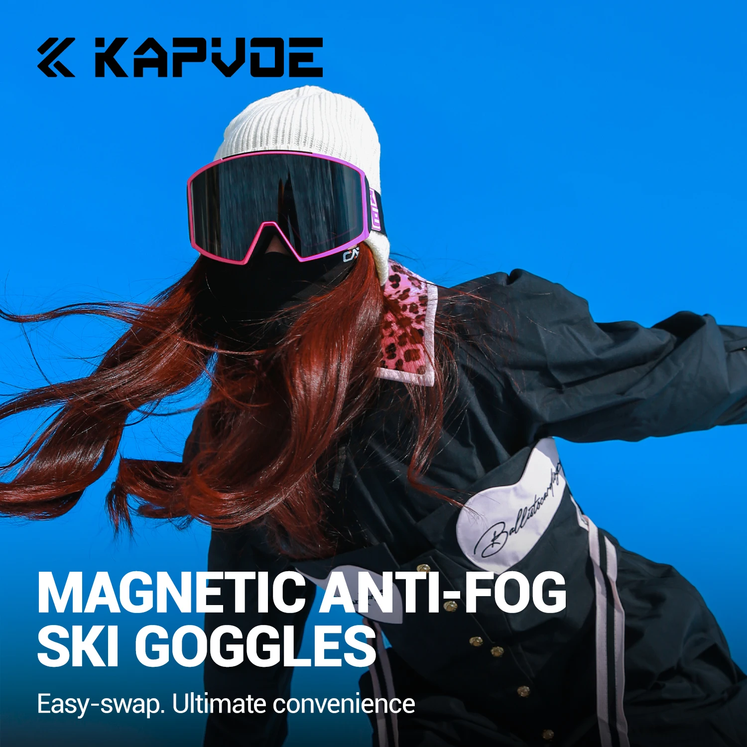 KAPVOE Gafas de esquí Lentes magnéticas antivaho de doble capa resistentes a impactos Adecuado para hombres, mujeres y adolescentes Protección UV400