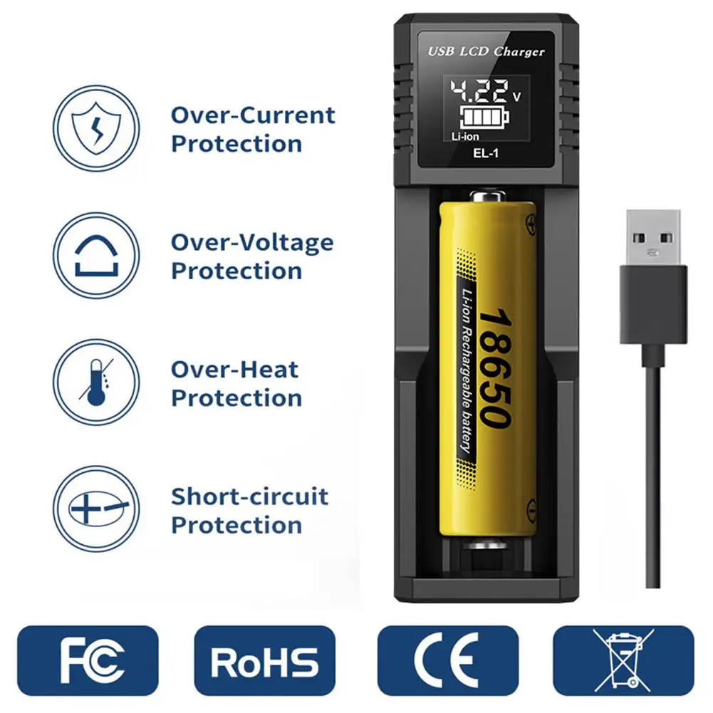 USB LCD Battery Smart Charger 1 / 2 Slots Charger For 18650 3.7V Rechargeable Lithium Battery For 1.2V NI-MH AA / AAA Battery