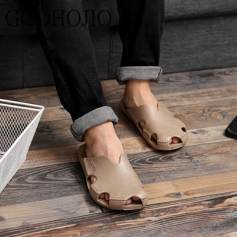 Summer Men Shoes High Quality Men Sandals Slip-on Beach Men Casual Slippers Male Slippers Light Wear-resistant Soft Wrap Toes