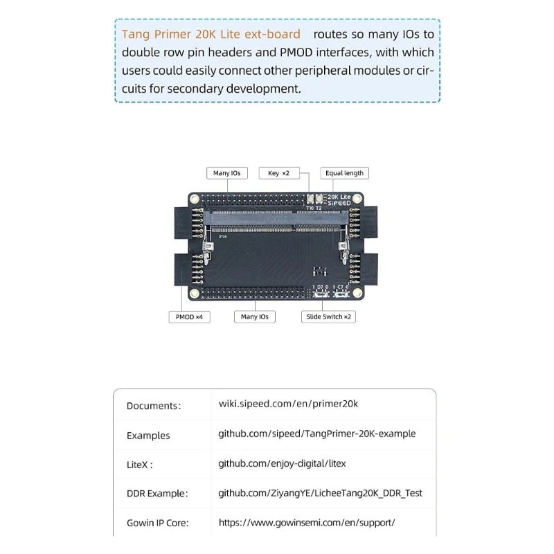 Placa desarrollo FPGA Primer 20K para aplicaciones MCU con LUT4 PMOD 4 para RISC-V integrado