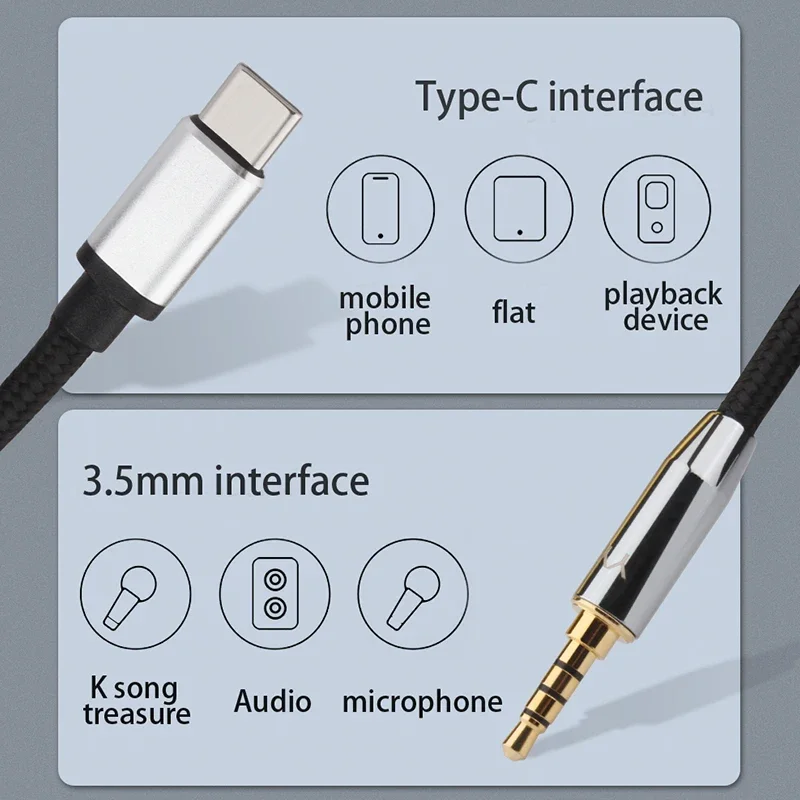 USB Type C To 3.5 mm TRRS 4 Pole Aux Cable For Phone Headphones Car HIFI Stereo Sound Audio Connector USB C to 3.5mm Aux Cable