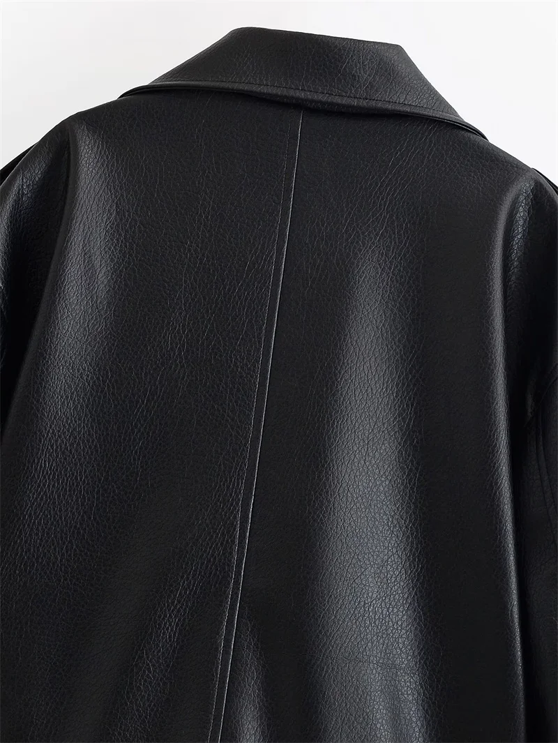 Guobioziy 2026 Fall New Arrival Women's Jacket Black Long-Sleeve Faux Leather Zipper Biker Jacket Parka Stylish and Trendy