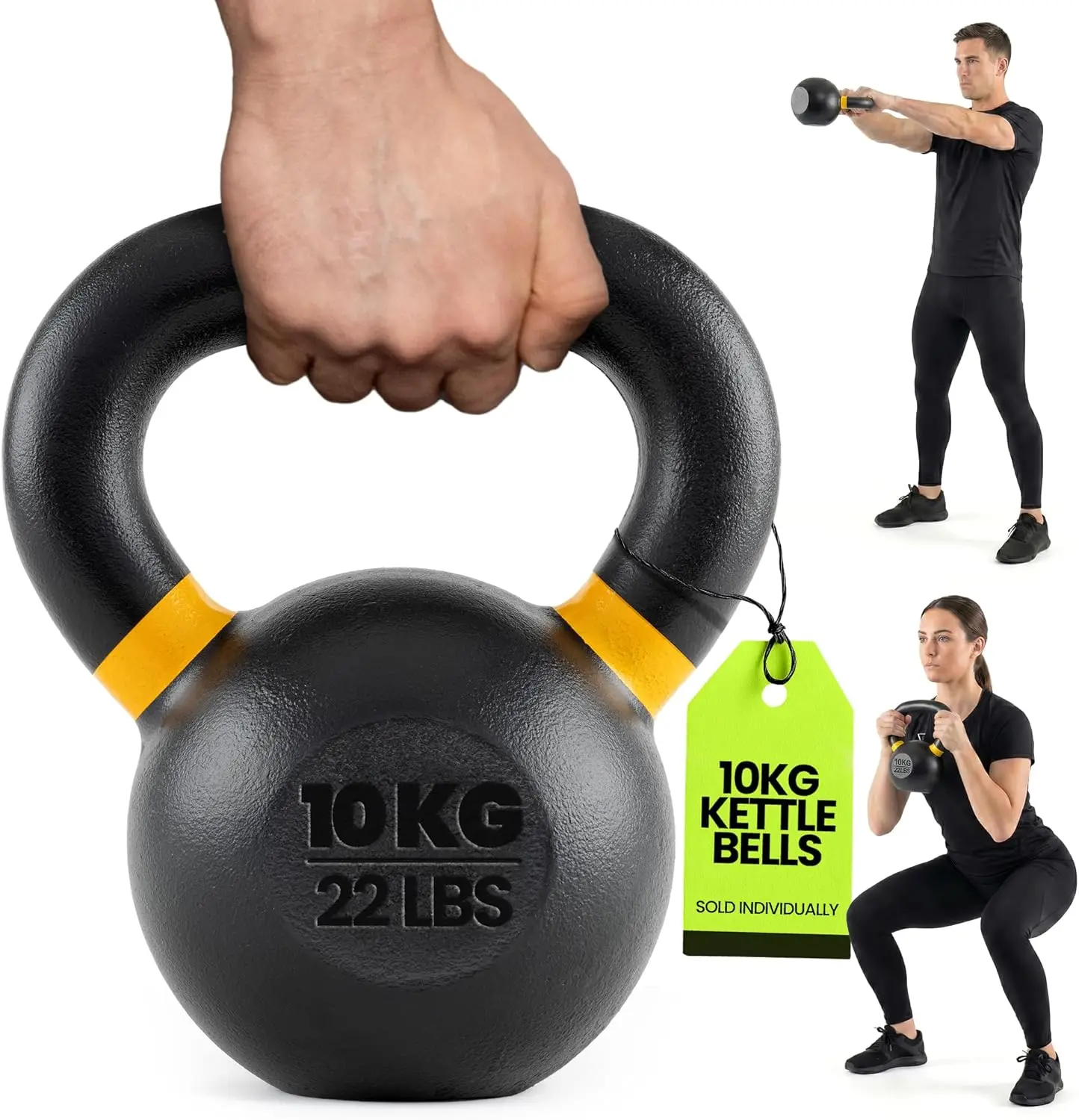 

Single Cast Iron Kettlebell for Full-Body Workouts – Powder Coated, Wide Handle, Color-Coded Weights