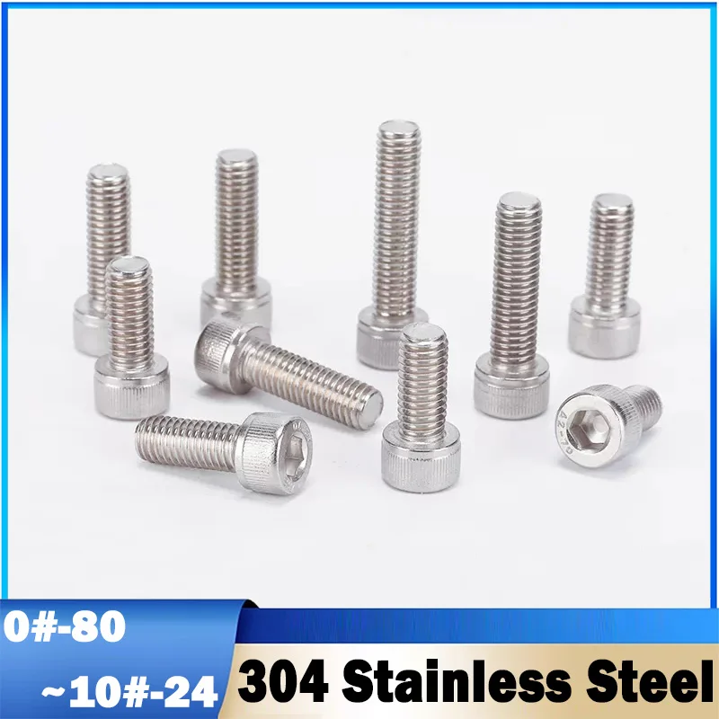 5~50Pcs UNC 0#-80 2#-56 4#-40 6#-32 8#-32 10#-24 304 Stainless Steel Hexagon Hex Socket Cap Allen Head Screw Allen Bolt