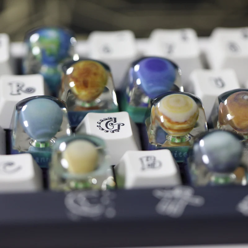 Lua oito planetas do sistema solar keycaps 3d resina esc translúcido chaves personalizadas para mx teclado mecânico keycap