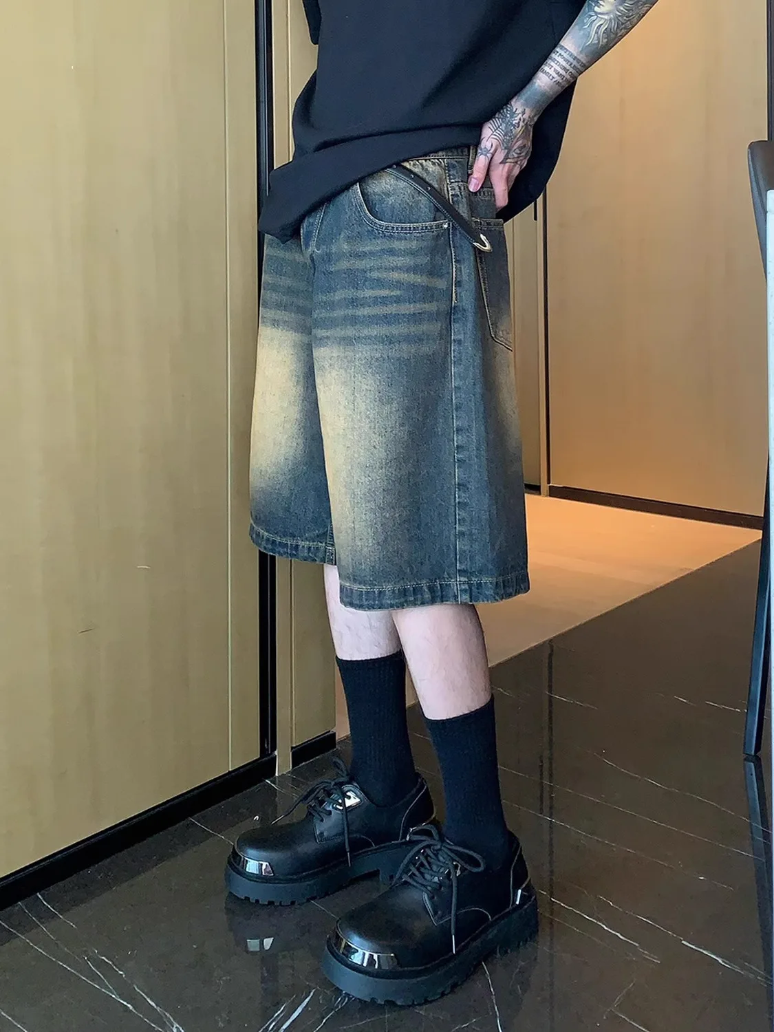 

Мужские джинсовые шорты Waed Denim: прямые, укороченные, в стиле ретро, до середины икры, летние, повседневные, свободного кроя, американские джинсы