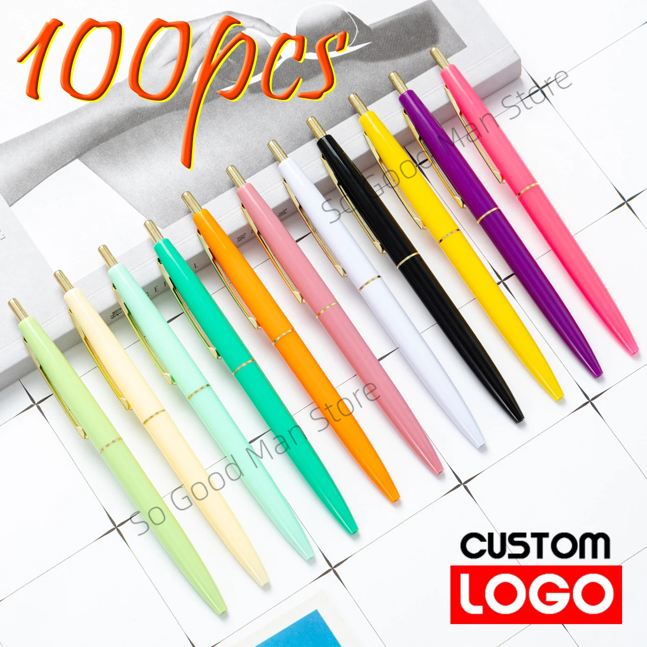 

100pcs Multicolor Pressed Plastic Ballpoint Pens Business Gifts Advertising School Exams Stationery Signature Pens Wholesale