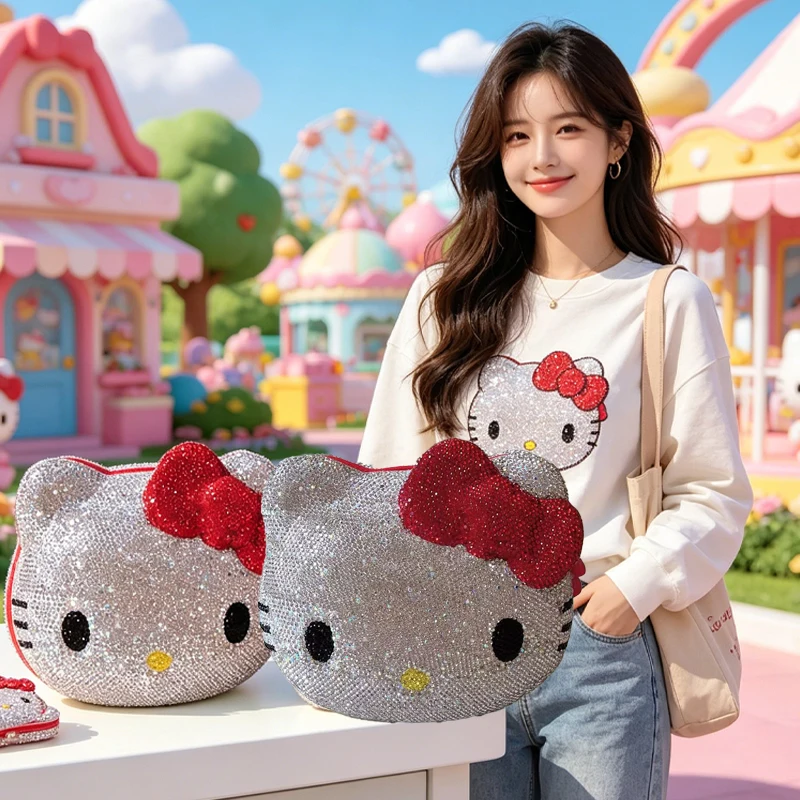 

Hellokittys Diamond Bag Fashion Messenger Bag Handmade Diamond Inlaid Handbag Sanrios Kawaii Cartoon Decor Storage Girl Gifts