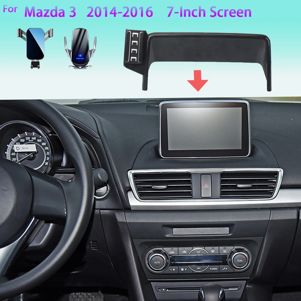 Suporte do telefone do carro para mazda 3 2014 2015 2016 bm bn 7 "tela suporte do telefone móvel montagens de carro 15w acessórios de carregamento sem