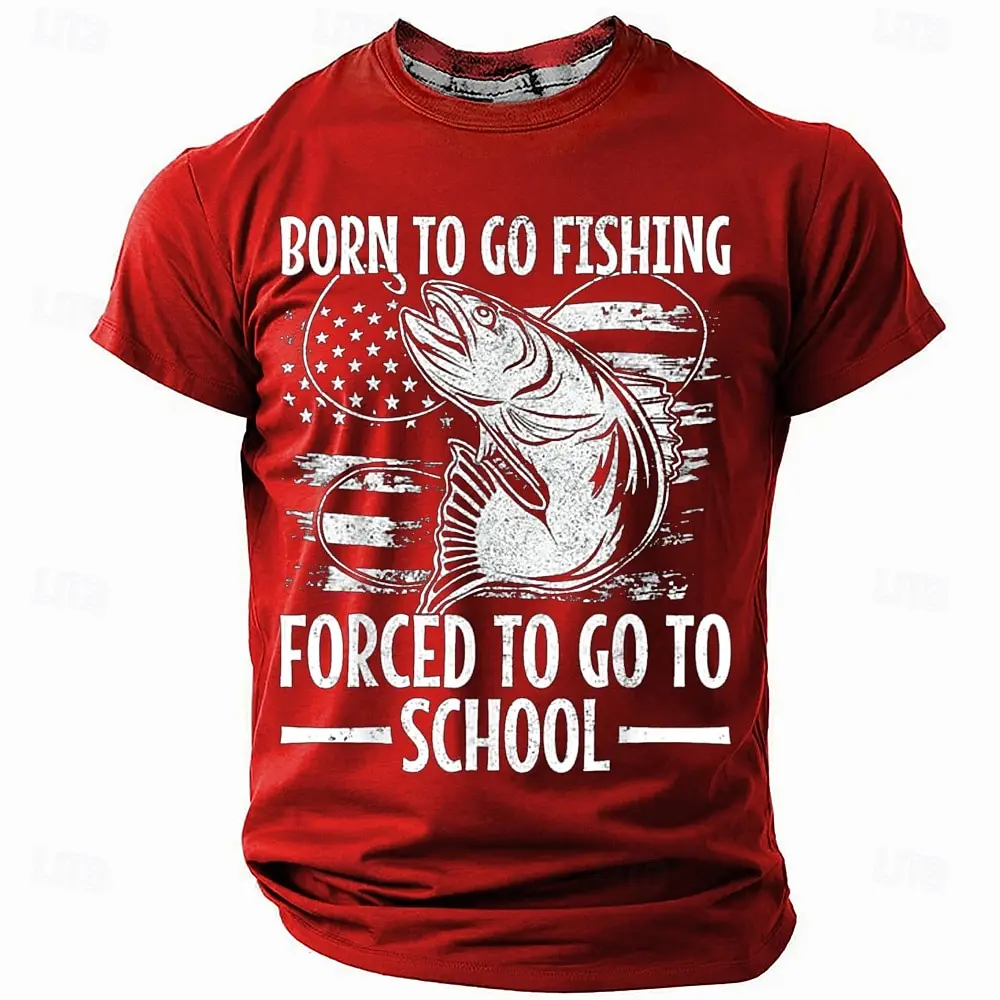 Funny 3D Fish Print Men's T Shirt Daily Casual Outdoor Fishing Clothing Casual O-neck Short Sleeve Tee Summer Fashion Loose Tops