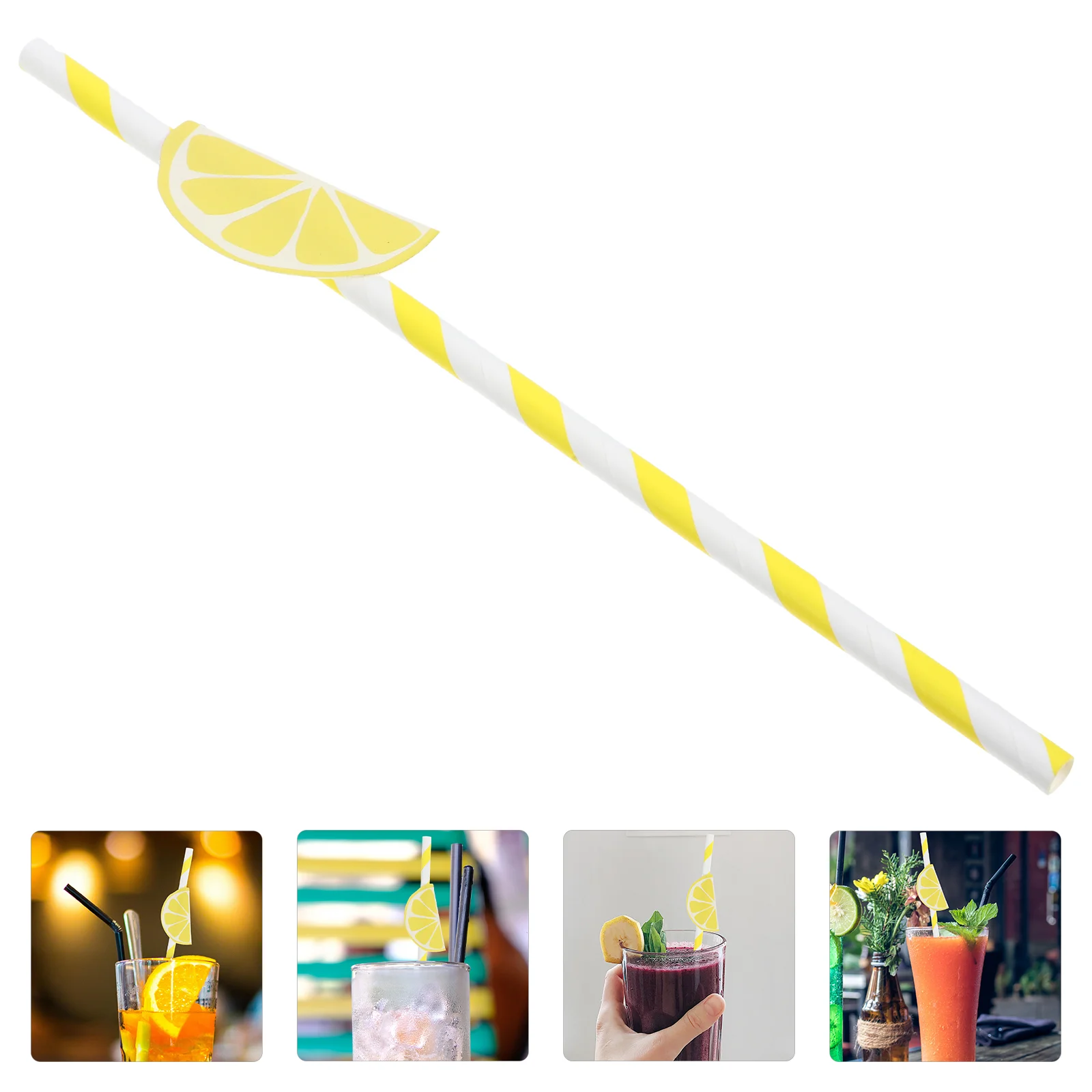 20 Pcs Lemon Paper Straws Party Supplies Disco Birthday Decorations Drinking Decorative