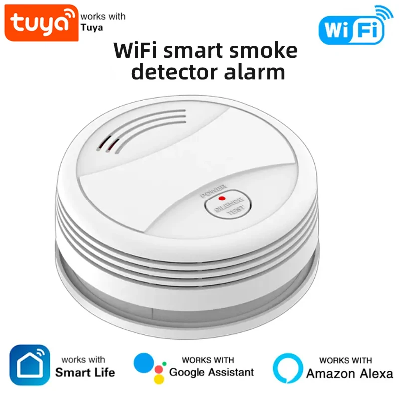 Tuya Smart Wifi Smoke Detector Fire Protection Home Security Alarm Sound Light Fire Alarm Home Security System Alarm APP Control