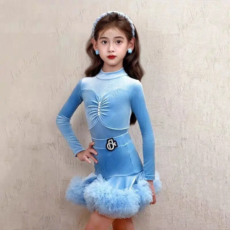 زي الرقص اللاتيني الراقية - نمط جديد للخريف والشتاء للفتيات والأطفال. الزي الممارسي العصري للرقص.