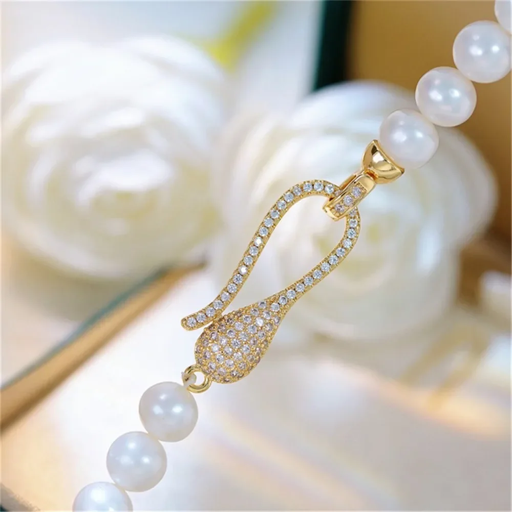 

DIY Accessories 18K Bag Gold Copper Thick Gold Plated Full Zircon Single Row Button Pearl Necklace Sweater Chain Ending Buckle