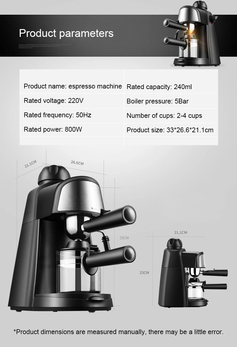 DMWD Semi Automatic Espresso Coffee Machine 5Bar Pump Pressure Italian Caffee Maker Cappuccino Latte Milk Frother