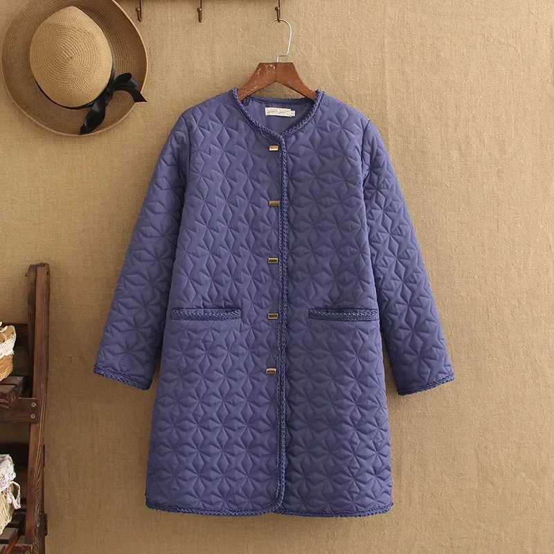 Autumn/Winter Mid Length Coat Women\'s Fashion Pocket Single Row Square Button Solid Color Warm Cotton Padded Coat