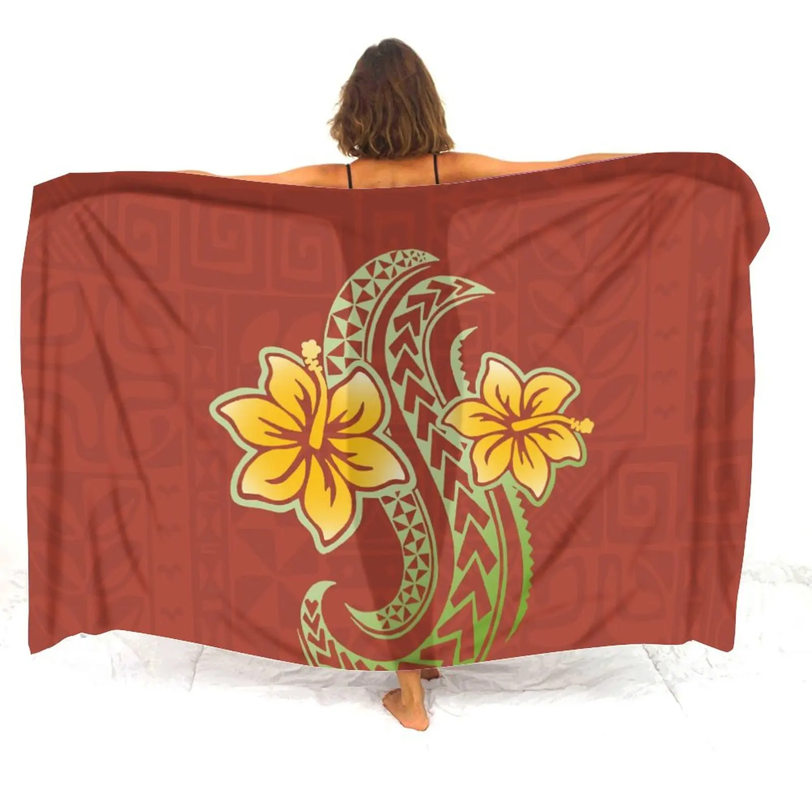 Ladies Seaside Beach Party Lightweight Single Piece Style Elegant Sarong Custom Island Floral Print Polynesian Style