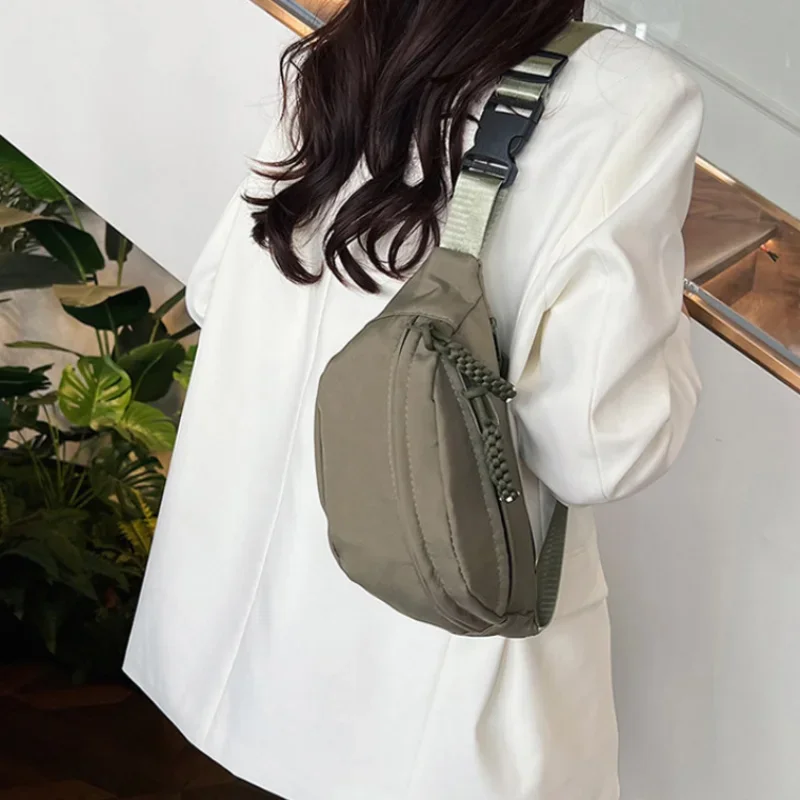 Solid Color Crossbody Chest Bag Women Nylon Portable Work Waist Bag Simple Change Storage Unisex Chest Bag