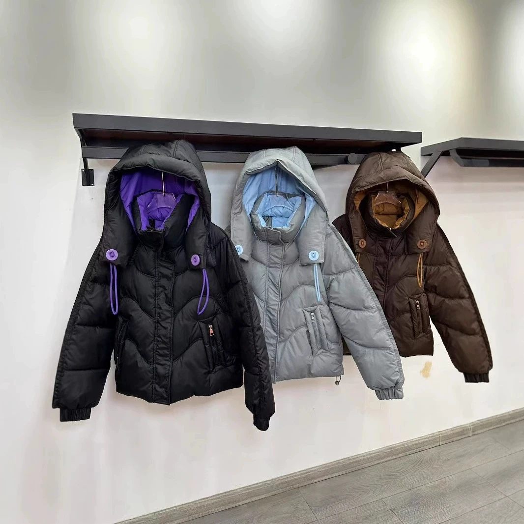 

Women Short Hooded Cotton Coat 2025 New Large Button Casual Cotton Padded Jacket Women Short Warm Thicken Parkas Women Outwear