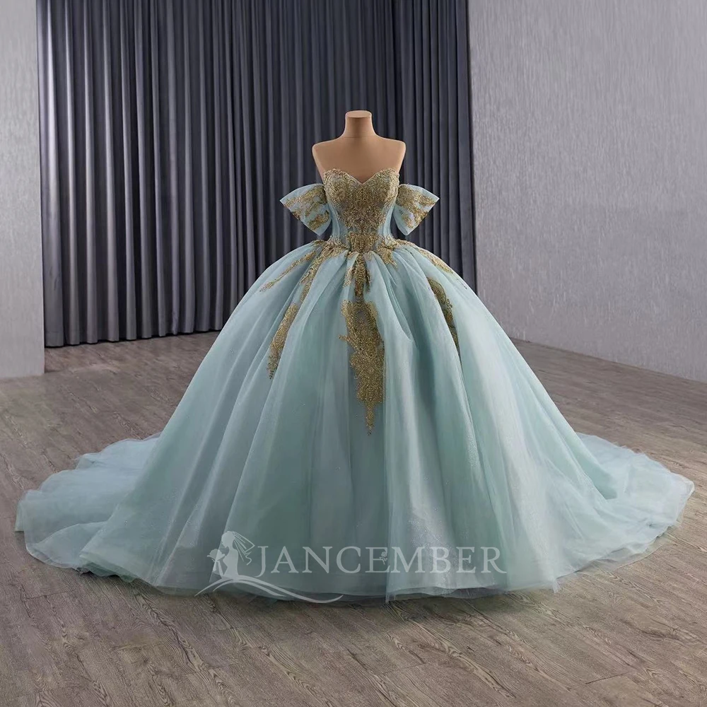 

Princess Ball Gown Bowknot Lacing up Draped Robe Quinceanera Dresses Removable Sleeves Customized vestidos de 15 quinceañera