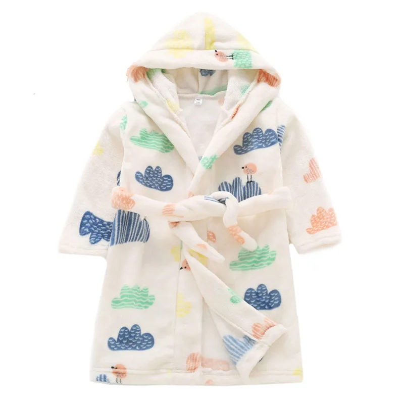 

2022 Children Flannel Bathrobe Cartoon Hoodies Printing Home Fleece Pajamas Baby Kids Sleepwear Boys Girl Robes Autumn Winter