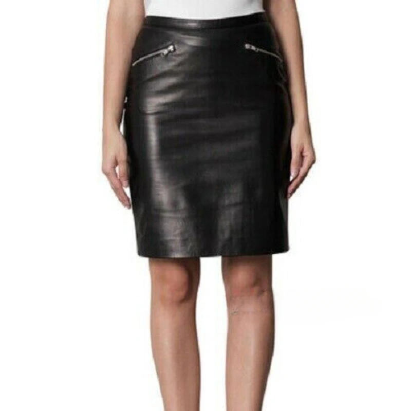 

Women's Sheepskin 100% Leather Skirt Black Casual Skirt Fashion Trend