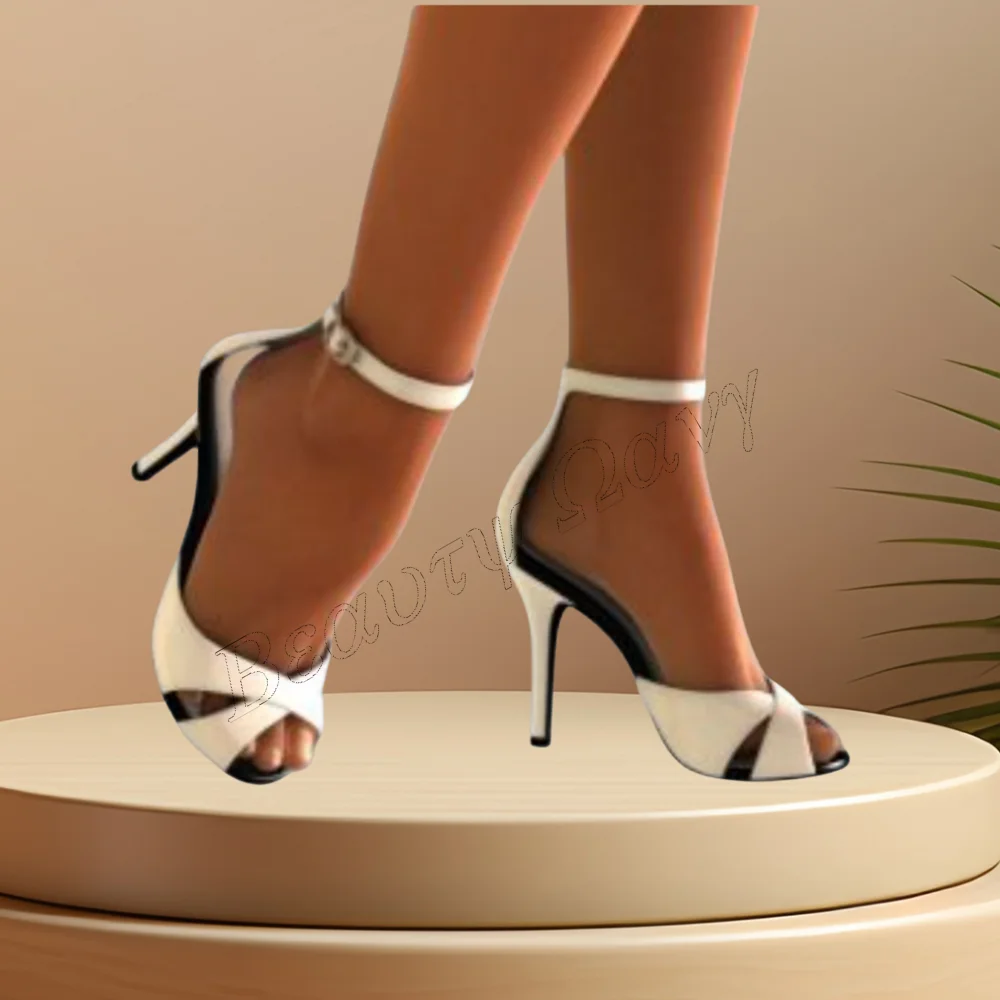 

Босоножки женские с открытым носком, туфли на тонком высоком каблуке, туфли с перекрестными ремешками и заостренным носком, модная обувь с пряжкой, белые, 2023