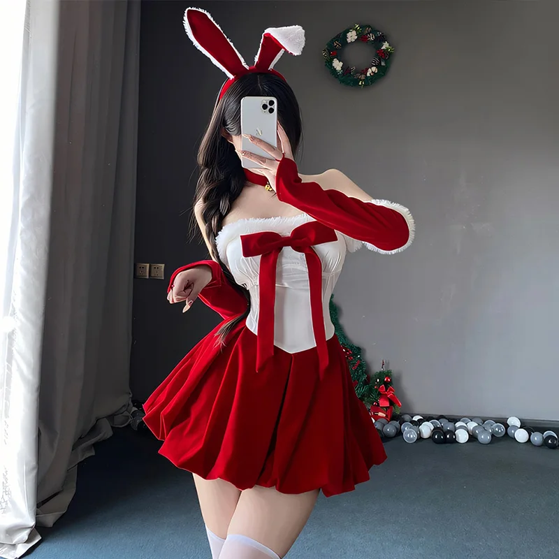 Sexy Bunny Girl Cosplay Costumes Women\'s Halloween Christmas Party Wear Outfits Xmas Lady Santa Claus Bunnygirl RolePlay Uniform