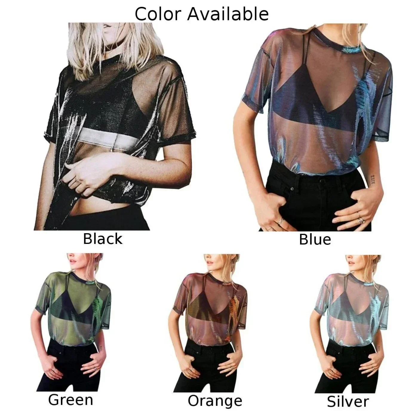 Женская прозрачная сетчатая блестящая прозрачная футболка, повседневная блузка, футболка, сексуальная эротическая клубная одежда, модная мягкая дышащая женская одежда