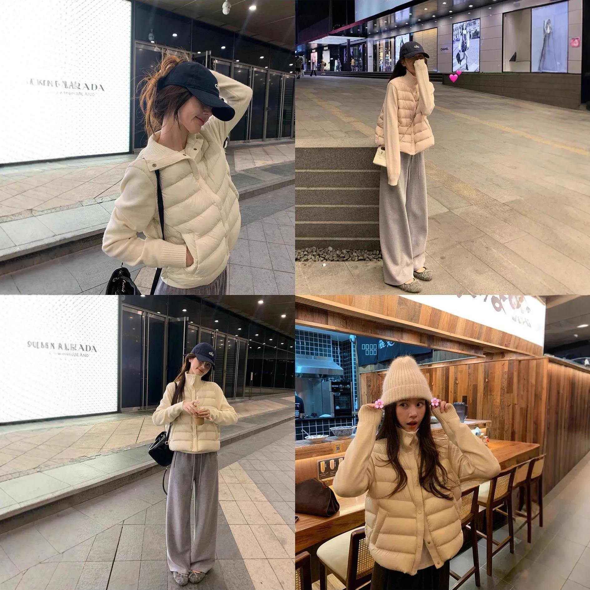 

Корейская легкая теплая куртка из 90% белого пуха для женщин, с воротником-стойкой, вязаными вставками, осенне-зимняя верхняя одежда