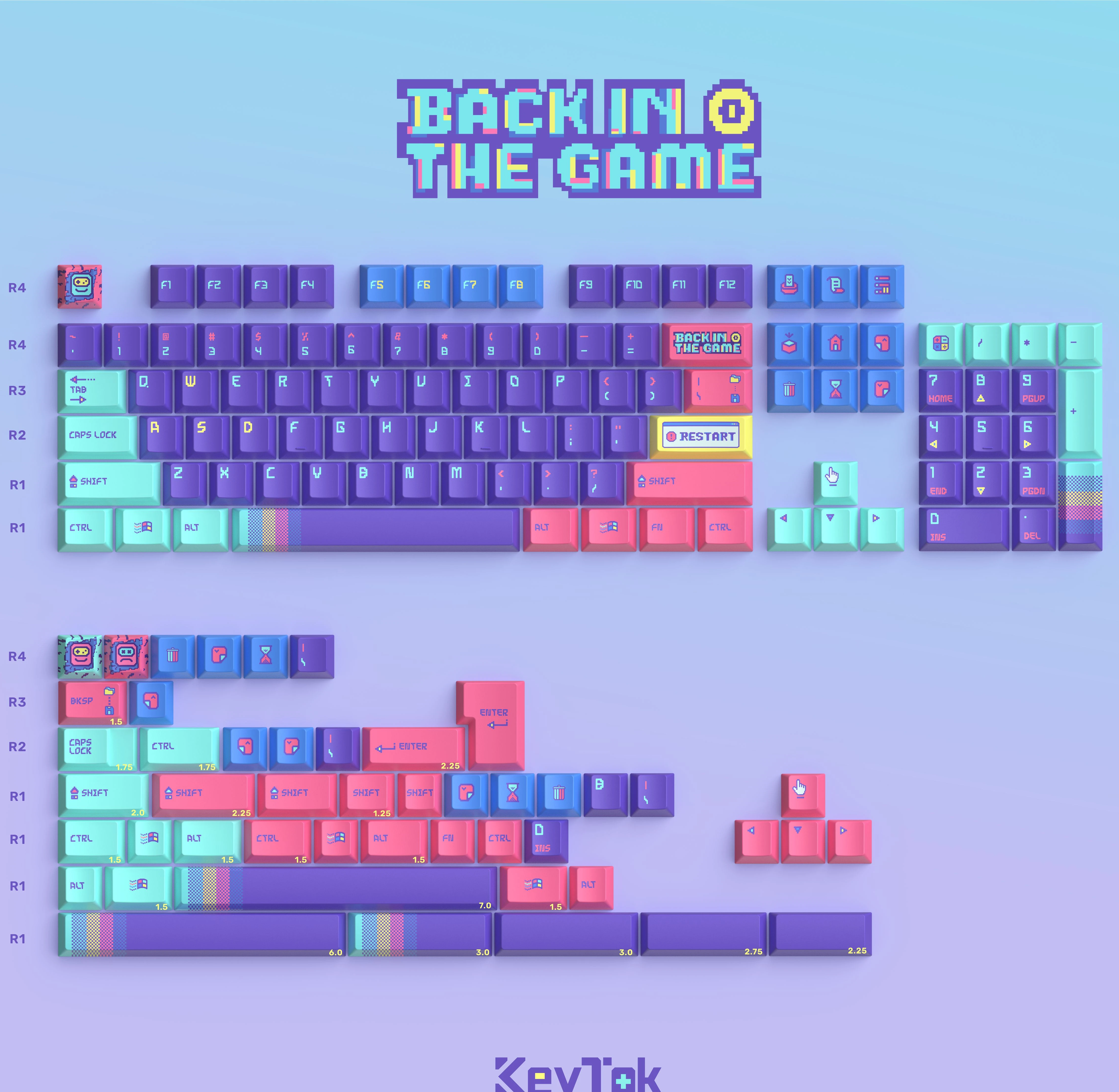 

152 Key Back To Game Keycap Thermal Sublimation Pbt Cherry 68 75 84 87 104 Keycaps Blue Purple Pixel Style Retro Keycaps