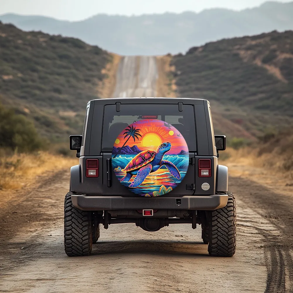 

Fantasy Turtle Tire Cover Outdoor Sun Protection Polyester Spare Wheel Protective Cove for SUV