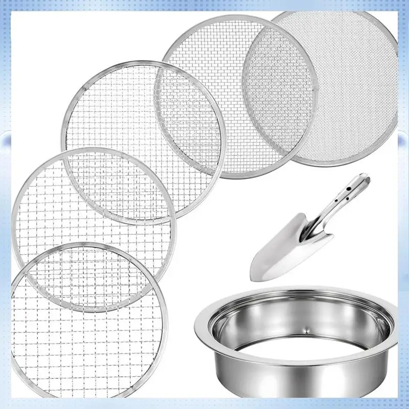 AD-Riddle Sieve Set Forgardening With5 Sizes 8" Diameter 1/3/6/9/12Mm Interchangeable Meshe