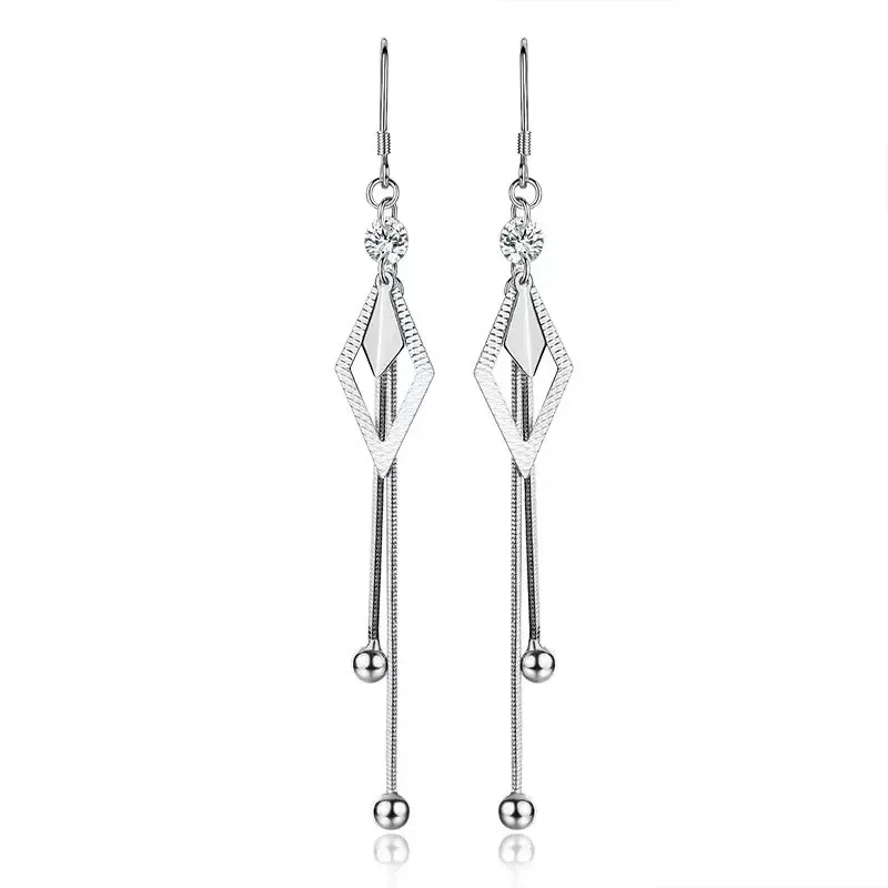925 Sterling Silver Fashion Temperament Rhombus Fringed Earrings Birthday Party Anniversary Gift Daily Wear