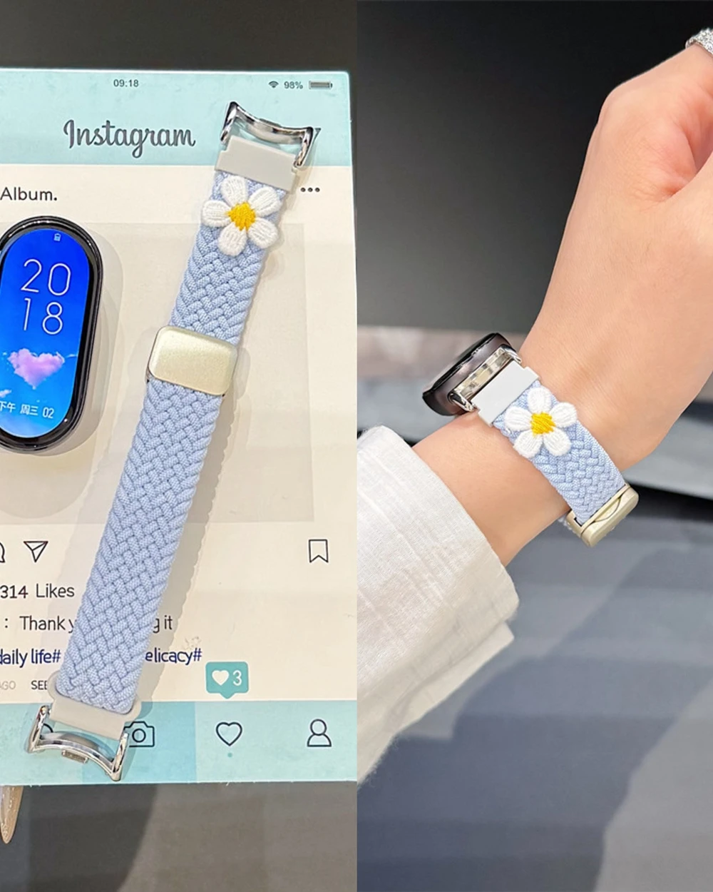 New Flower Elastic magnetic Nylon loop For Xiaomi Band 10 9 8 NFC Strap