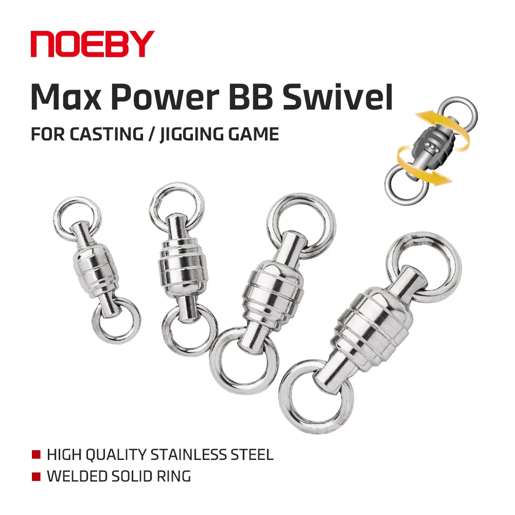 NOEBY Max Power BB Swivel High Quality Stainless Steel Welded Solid Ring #3 #4 #5 #6 Max Strength 230kg Lure Sea Fishing Tools
