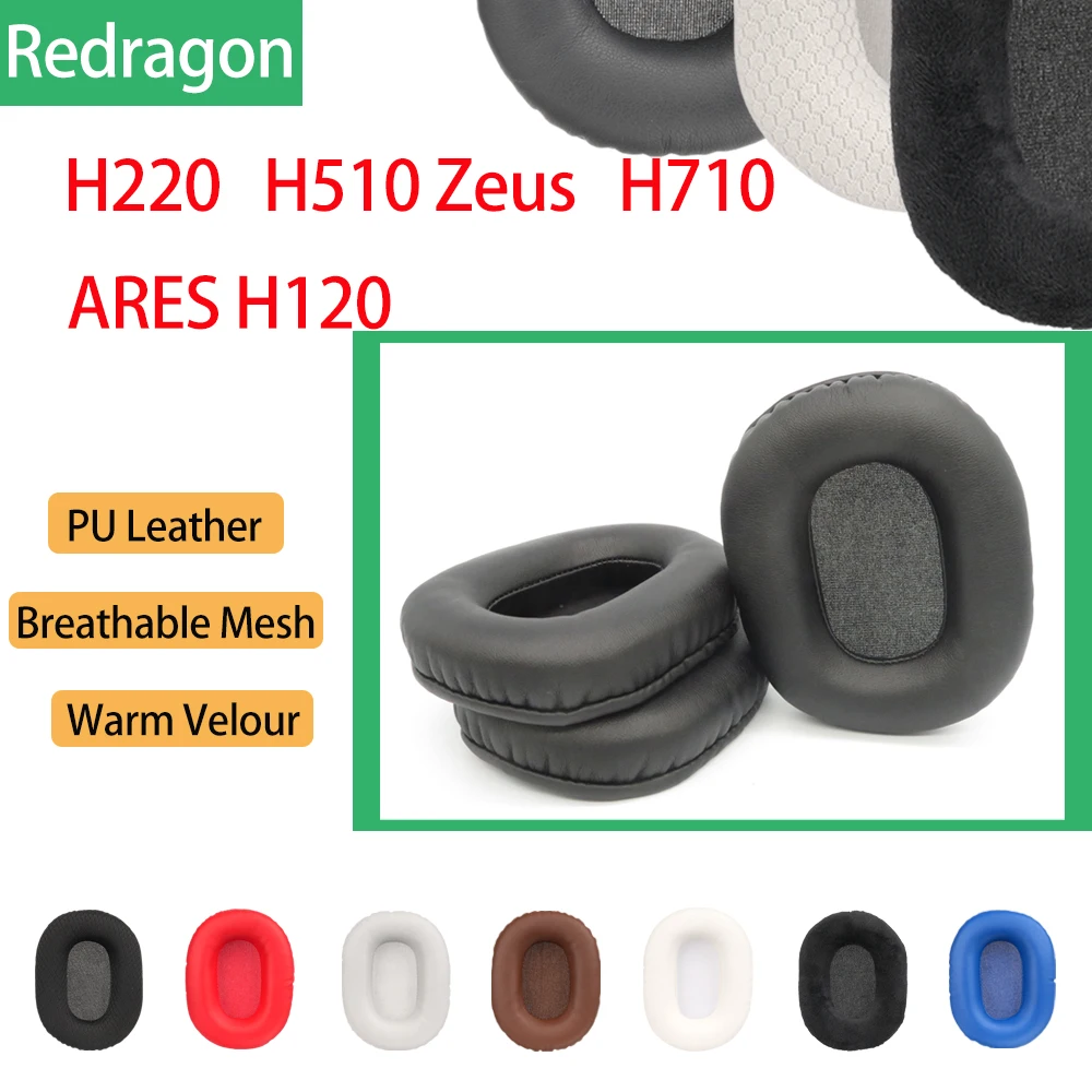 Almofadas de espuma de couro pu quadrado para redragon h220 h510 zeus h710 fones de ouvido ares h120 almofadas de fone de ouvido capa de substituição