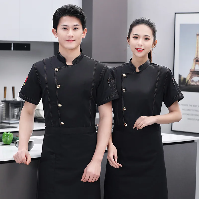 

Рабочая одежда для шеф-поваров: летняя дышащая униформа с коротким рукавом для мужчин и женщин, для отелей, кейтеринга, кухонь, столовых и ресторанов