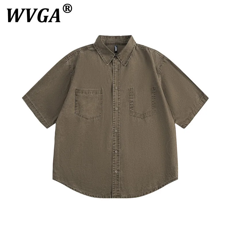 

WVGA Spring Summer New Men Short Sleeve Cotton Cargo Shirts Safari Style Pockets Chic Casual Turn-down Collar Top Techwear W7230