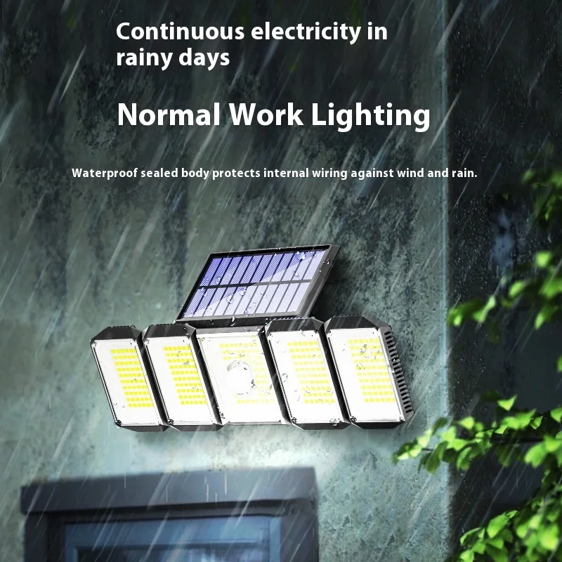 Solar Wall Lamp Five-Head Rotating Outdoor Human-Sensing Light For Courtyard Use Waterproof Light For Fence Road Illumination