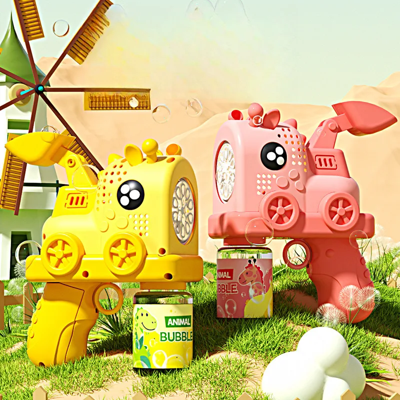 Máquina de bolhas para crianças, portátil, desenho animado, pistola elétrica, soprador de bolhas automático, brinquedo com cabeça rotativa