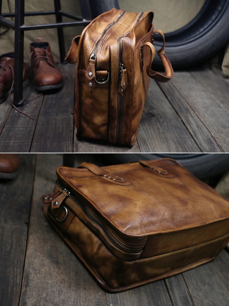 Luxury Vintage Men Genuine Leather Briefcases Briefcase Big Business Bag Male 15"Laptop Tote Handbag office