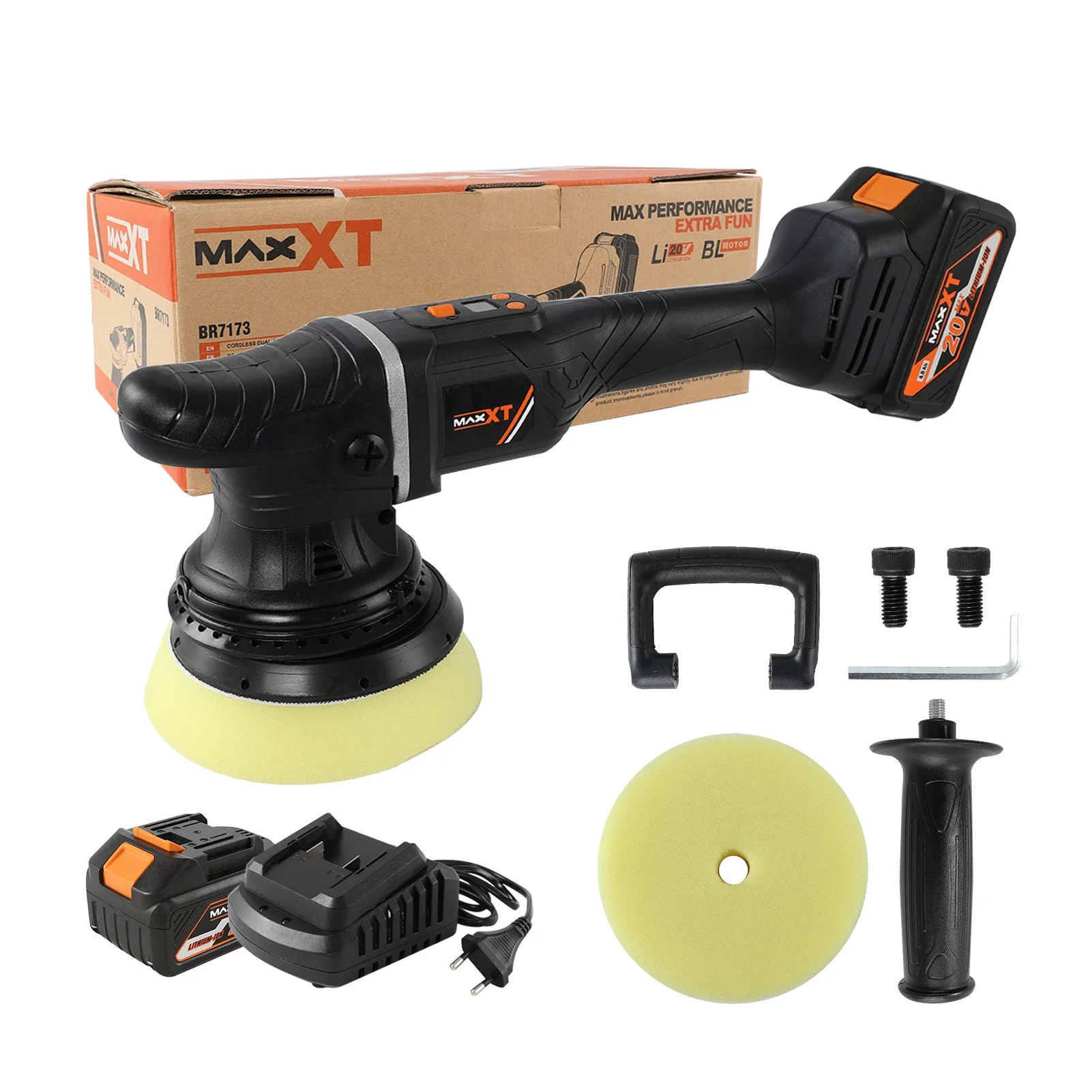 MAXXT 20V Dual Action Cordless Polisher With 125mm Pad And Sponge Include Battery And Charger 