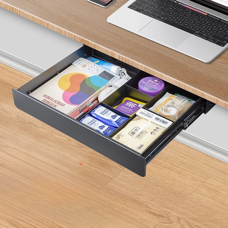 

Under-Desk Pull-Out Drawer with Divider, Hidden Compartment Organizer, Hanging Storage Rack for Desk, Slide-Out Organizer for