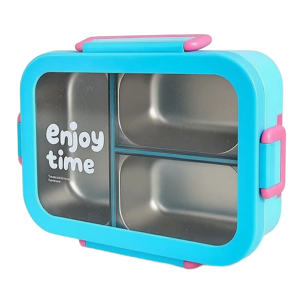 1pc Stainless Steel Lunch Box 3 Compartments Lunch Box With Fork And Spoon Dishwasher Safe Leakproof Seal For School Work