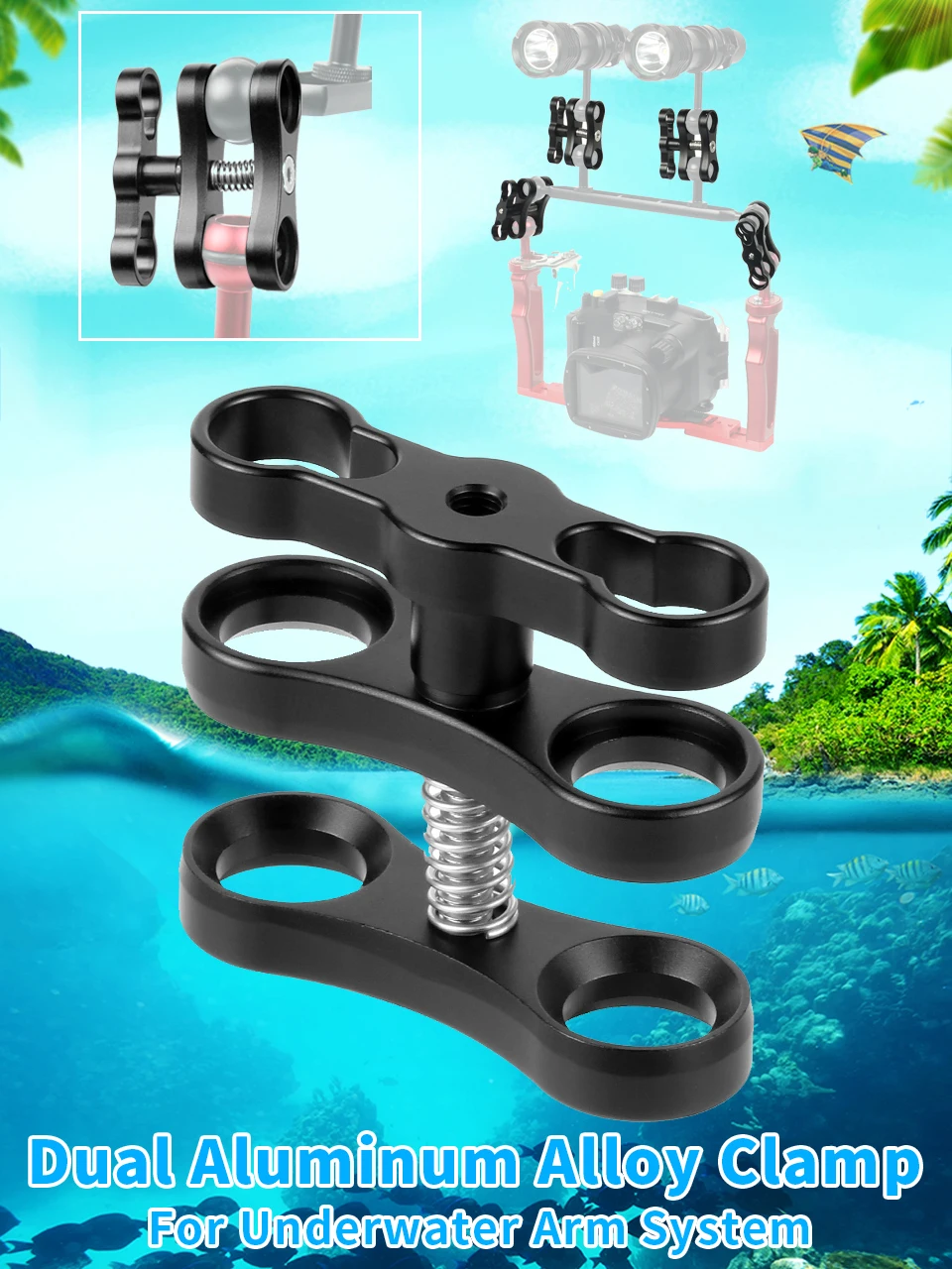 Verbesserter 1-Zoll-Kugel-Schmetterlings-Clip aus Aluminiumlegierung, Tauchlichter-Arm, 360-Grad-Halterung, Adapter für Gopro Osmo Kamera-Zubehör – Detail 4