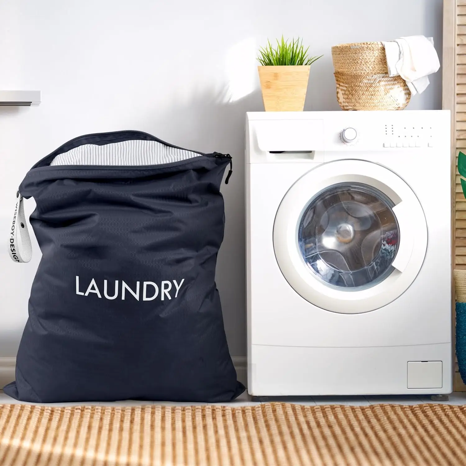 حقيبة غسيل، أكياس غسيل كبيرة الحجم مقاس 23.6 × 35 بوصة، حقيبة غسيل للسفر، منظم ملابس قذرة، حقيبة تخزين رطبة وجافة من النايلون #3